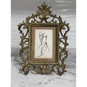 Antique Victorian Heavy Brass Art Nouveau Rectangle Picture Frame Stand